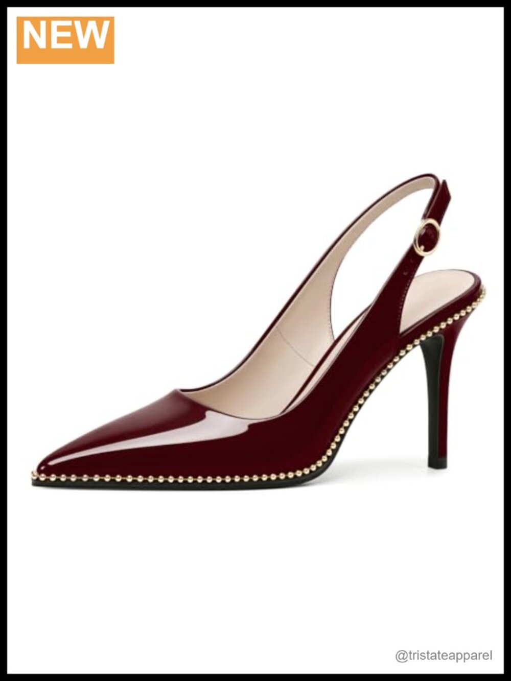 Slingback Heels Pointed Toe Stiletto Pumps Gold Beaded Dress Shoes